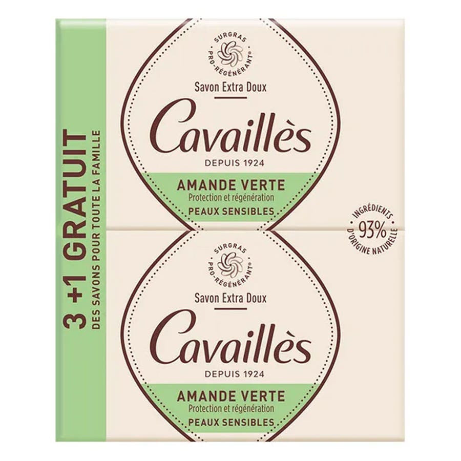 Rog Cavaills Extra Rich Green Almond Soap 250g x4 (8.81 oz x4)