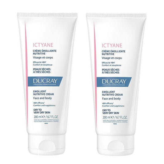 Ducray Ictyane Emollient Nutritive Cream Face And Body Dry To Very Dry Skin 200ml x2 (6.76fl oz x2) - FrenchBeautyHub