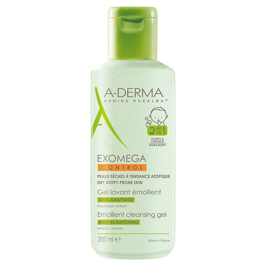 A-Derma Exomega Control Emollient Cleansing Gel for Dry, Atopic-Prone Skin - Body and Hair