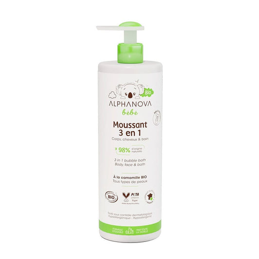 Alphanova Bébé Bebe Bubble Wash 3 In 1 Bubble Bath, Body Wash & Shampoo 500ml (16.91fl oz) - FrenchBeautyHub