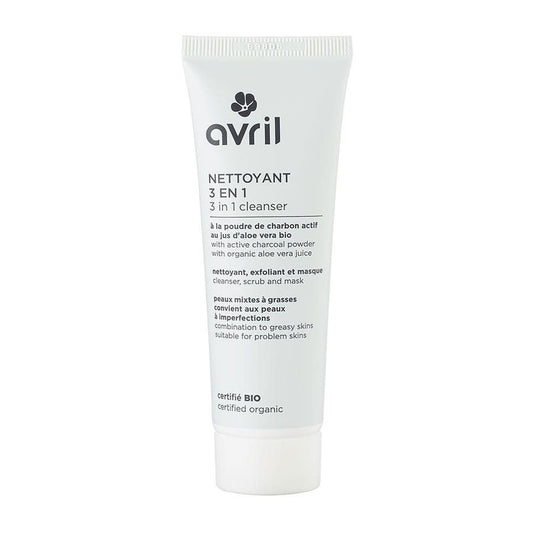 Avril 3 in 1 cleaner with organic activated charcoal powder Combination to oily skin 50ml (1.69fl oz) - FrenchBeautyHub