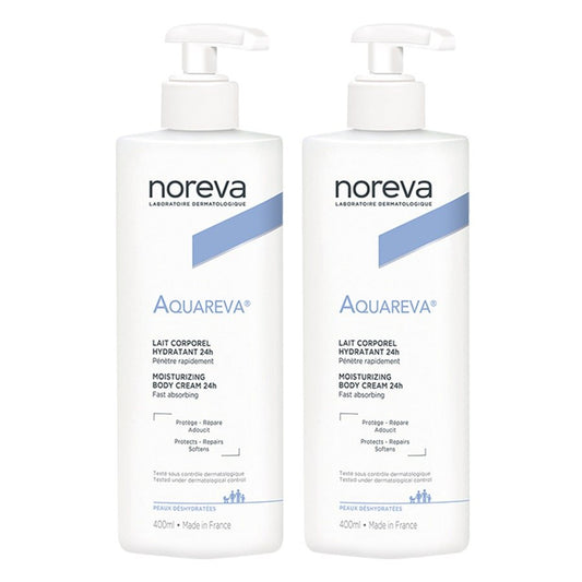 Noreva Aquareva 24 Hr Moisturizing Body Cream Dehydrated Skin 400ml x2 (13.53fl oz x2) - FrenchBeautyHub