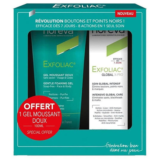Noreva Exfoliac Giftboxes Global X - PRO 30ml (1.01fl oz) + Gentle Foaming Gel 100ml (3.38fl oz) - FrenchBeautyHub