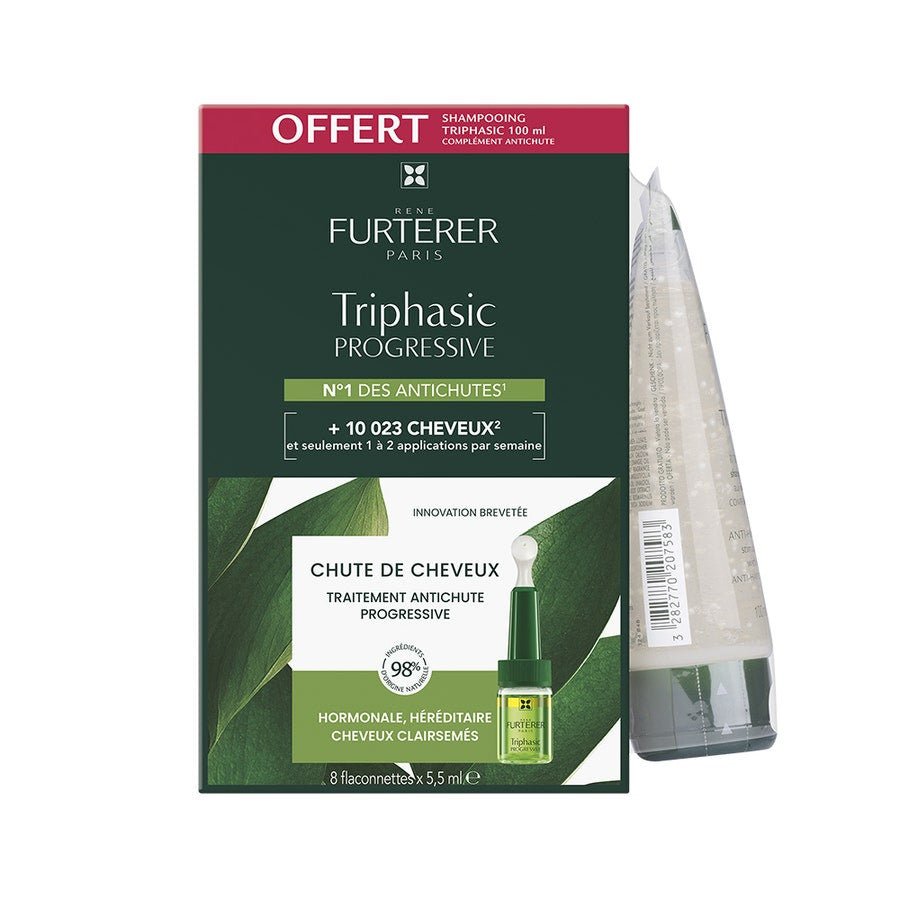 René Furterer Triphasic Progressive Serum 8x5.5ml + Shampoo 100ml (8x0.19+3.38fl oz) - FrenchBeautyHub