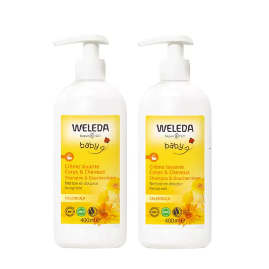 Weleda Calendula Baby Face and Body Cleansing Cream Corps et Cheveux 400ml x2 (13.53fl oz x2) - FrenchBeautyHub